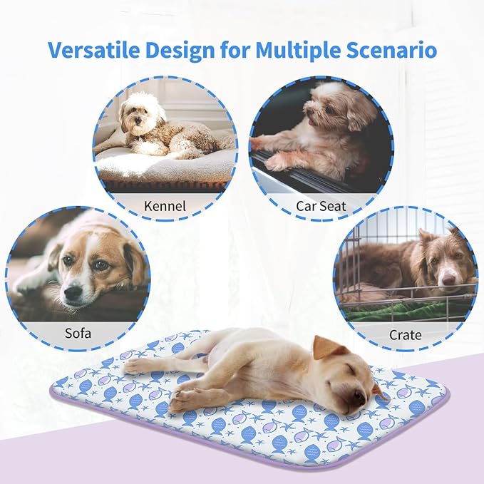 NWK Pet Cooling Mat -Q-Max>0.345 Ice Silk Cooling Mat for Dogs & Cats Portable & Washable Pet Cooling Blanket, Car Seats, Beds for Summer (Purple Fish, 27'' X 20'' X 0.3'')