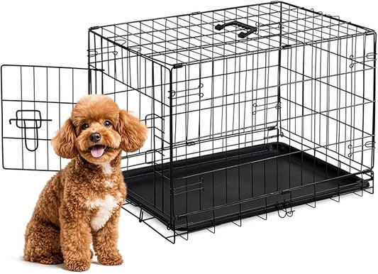 Sweetcrispy 30 Inch Single Door Dog Crate, Metal Pet Kennel with Secure Lock, Foldable Design, Removable Tray for Easy Cleaning, Portable Puppy Cage for Small Dogs, Ideal for Training & Travel