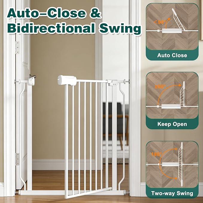 Extra Wide Walk Through Baby Gate with Door,67-71.5 Inch Wide Presure Mounted No Drill Metal Auto Close Child Gate for Stair Doorway - Indoor Outdoor Safty Gate for Toddler Dog Doggie, White