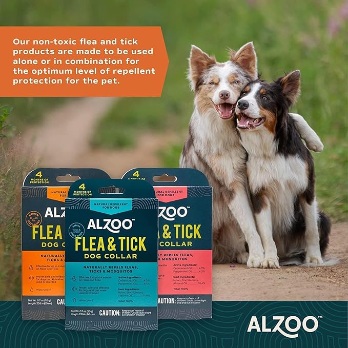 ALZOO Flea & Tick Dog Collar - Helps Repel Fleas, Ticks & Mosquitoes - 100% Plant-Based Active Ingredients - Waterproof - Up to 4 Months Protection - Medium-Sized Dogs: 16-40 lbs - Pack of 2