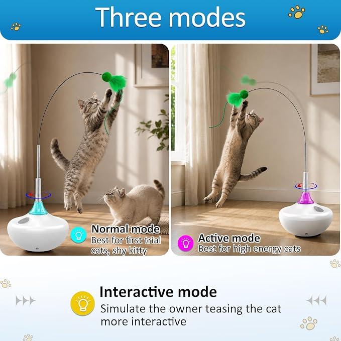 Interactive Cat Toy with Touch Activation, Automatic Spin Cat Toys for Indoor Cats, 26-Inch Extra Long Feather Wand, Rechargeable - Image 5