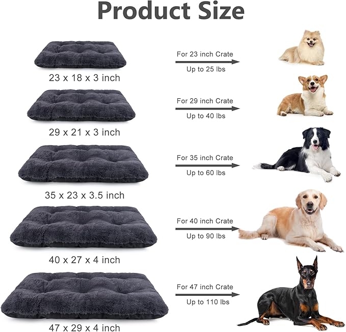 JOEJOY Large Dog Bed Crate Pad, Deluxe Plush Washable Dog Beds Fulffy Soft Kennel Pad Anti-Slip Pet Sleeping Mat for Extra Large Medium Small Dogs, 40" x 27", Grey