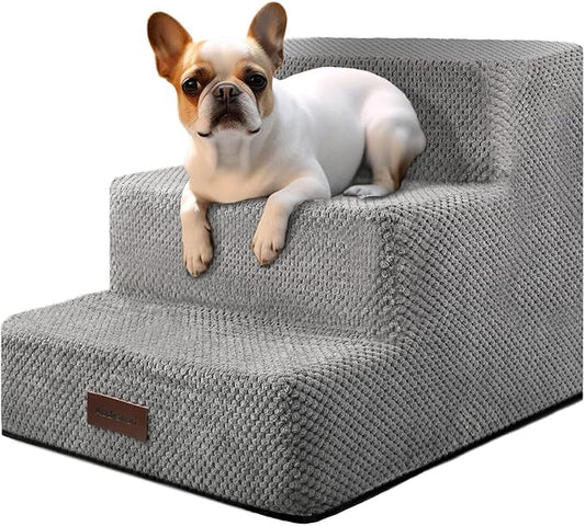 Aodisman Dog Stairs for Small Dogs, 3-Step Non-Slip Pet Stairs for Couch Sofa and Chair, Dog Bed Stairs for Puppy, Older Cat,Grey,13.6" H