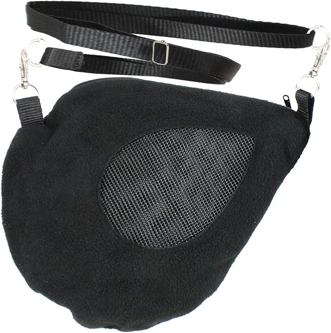 Exotic Nutrition Teardrop Carry Pouch (Black) - Small Animal Fleece Bonding Pouch - for Sugar Gliders, Hamsters, Gerbils, Mice, Degus, Squirrels & Other Small Pets