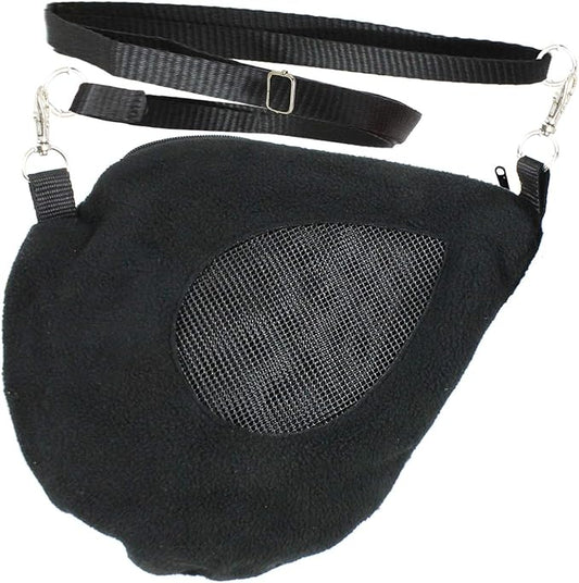 Exotic Nutrition Teardrop Carry Pouch (Black) - Small Animal Fleece Bonding Pouch - for Sugar Gliders, Hamsters, Gerbils, Mice, Degus, Squirrels & Other Small Pets
