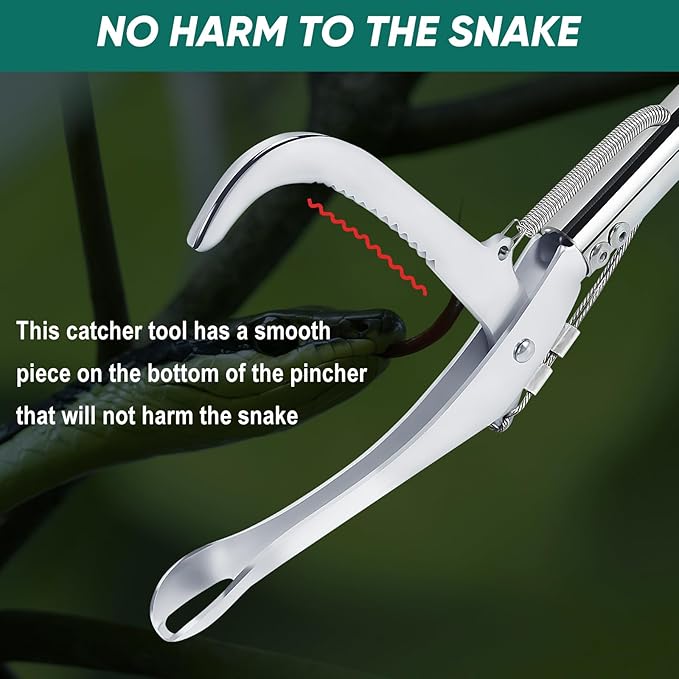 52" Snake Tongs Stick with Lock, Professional Snake Grabber Tool Heavy Duty Reptile Snake Catcher Grabber Stainless Steel Snake Pole Wide Jaw Handling Tool with a Protective Structures for Snakes