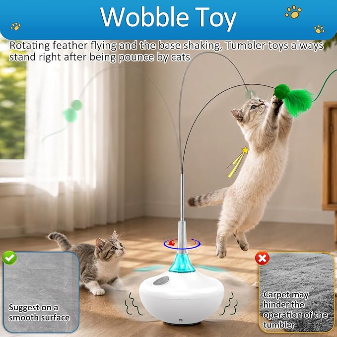 Interactive Cat Toy with Touch Activation, Automatic Spin Cat Toys for Indoor Cats, 26-Inch Extra Long Feather Wand, Rechargeable - Image 4