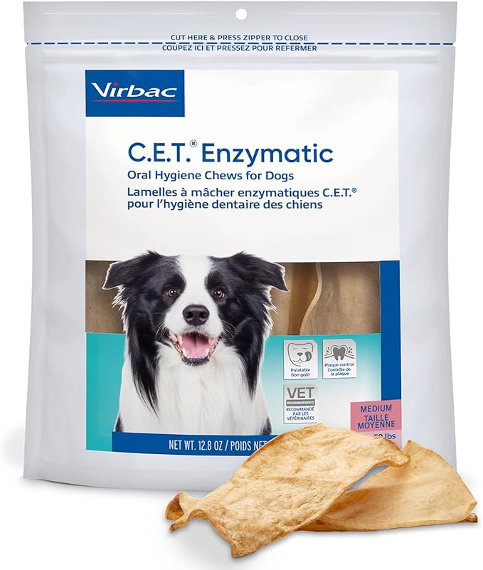 Virbac C.E.T.® Enzymatic Oral Hygiene Chews for Dogs,Medium-Plaque&Tartar Control-Single Layer Beefhide with Exclusive Dual-Enzyme System&Tasty Chicken Flavor-Easy to Give 12.8 Ounce (Pack of 12)