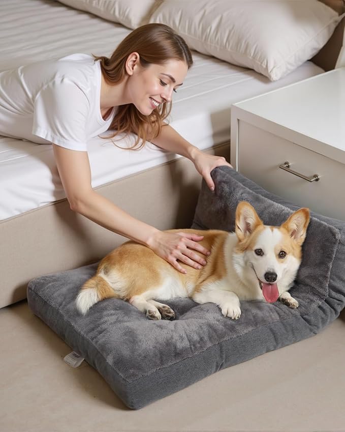 NUPIDA Dog Bed for Crate for Medium Large Sized Dog, Machine Washable Bed Plush Pet Kennel Pad with Non-Slip Bottom, Pet Sleeping Mat, 35x23 Inch, Dark Gray