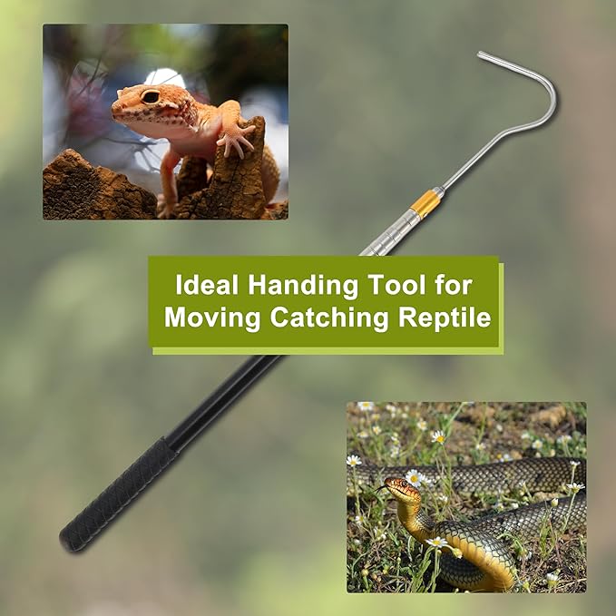 52" Snake Hook, Retractable Snake Catcher, Snake Stick, Snake Grabber Tool, Reaching Tool for Rattlesnakes Python Copperhead Removal Catching, Black