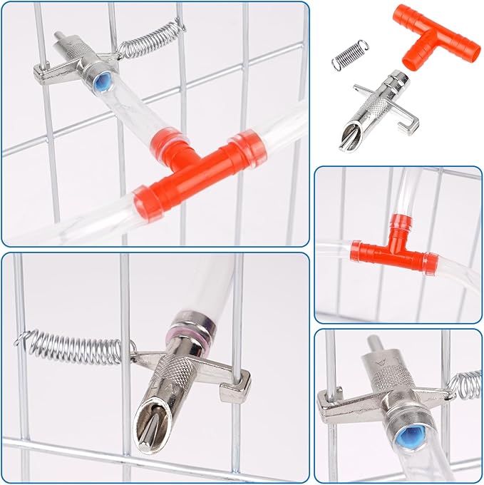 Automatic Rabbit Watering System Kit Rabbit Water Dispenser Include 24 Nipple Drinker, Hose, Connector, Hole Opener, Small Animal Water Feeder (Silver, 24 Nipple Drinker Kit)