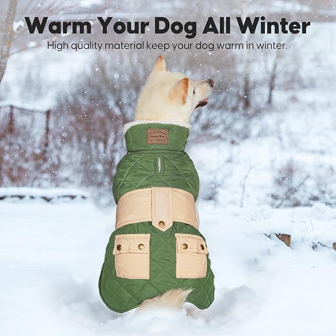 KYEESE Dog Coat Thick Pets Clothes with Pocket Warm Pet Winter Puffer Coat with Leash Hole Waterproof Dogs Jacket with Fleece Lined Soft Pet Sweater for Cold Weather Windproof Dog Coats for Small Dogs