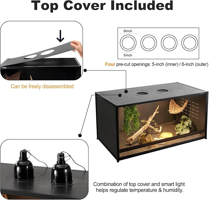 PVC Reptile Enclosure 48" x 24" x 24" Space Efficient Reptile Terrarium 120 Gallon Large Tank for Bearded Dragon Lizard Snake, Wide Breeding Vivarium Area with Sliding Doors Lock (2pcs-Black Panels)