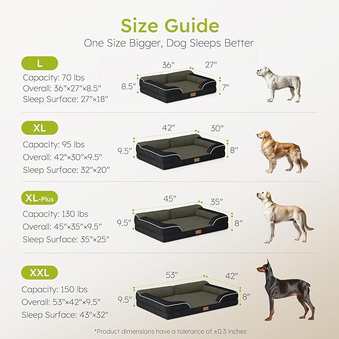 CWAWZ Dog Beds for Large Dogs, Orthopedic Dog Bed with Cooling Gel Memory Foam, Waterproof Large Pet Bed with Removable Washable Cover, 36" Pet Sofa Couch Dutch Velvet with Bone Toy, Black