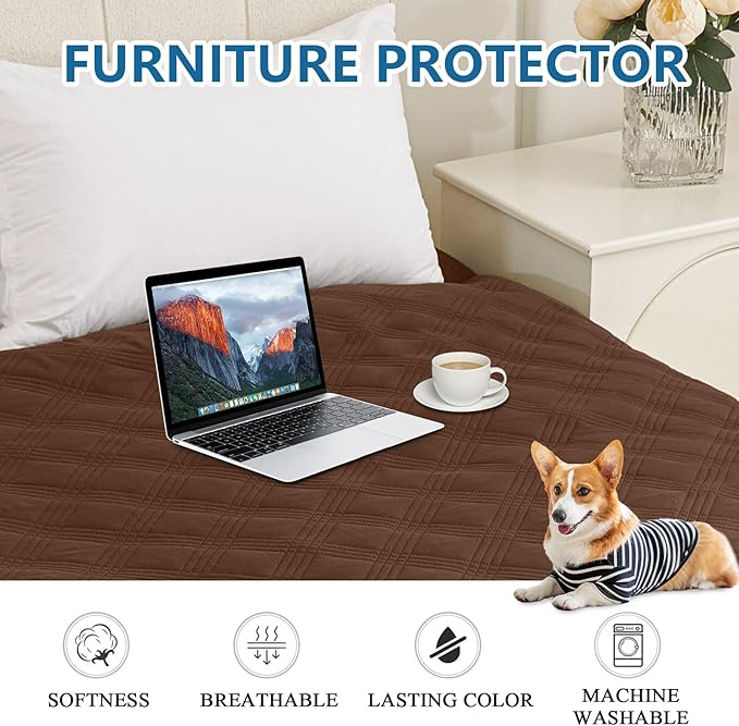 hyha Waterproof Dog Blanket, Reversible Pet Bed Blanket, Soft Sofa Couch Cover for Dogs Washable, Waterproof Pet Couch Covers for Sofa Puppy Cats Furniture Protector(52"x82", Brown/Brown)