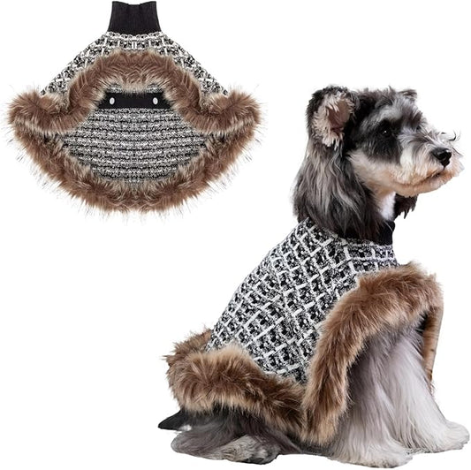 Dog Sweater Cloak, Pearl Cotton Bouclé Yarn Puppy Sweater, Cold Weather Coat Knitwear for Small Dogs, Classic Turtleneck Thick Dog Clothes with Thick Fluff DS95XL