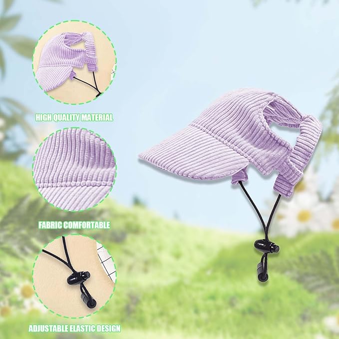 Dog Baseball Cap, Dog Cat Summer Beach Visor Hat with Ear Holes, Adjustable Puppy Sunbonnet Headdress (Purple, X-Large)