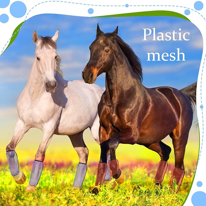 16 Pcs Fly Boots for Horses Mesh Ventilated Horse Leggings Breathable Horse Leg Wraps to Reduce Stomping Hoof Damage and Leg Fatigue, 4 Colors (Retro Color)