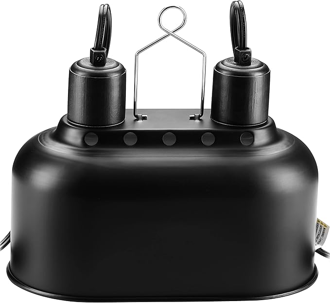 Simple Deluxe Dual Reptile Light Fixture with Separate Switches, Aluminum Reflector 100W Double Dome Heat/UVB Lamp, for Small Animal Terrarium and Tortoise Habitat