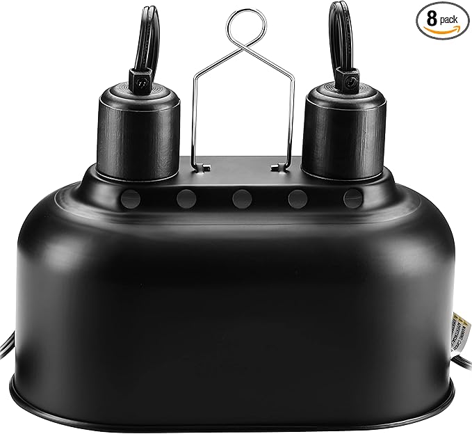 Simple Deluxe Dual Reptile Light Fixture with Separate Switches, Aluminum Reflector 100W Double Dome Heat/UVB Lamp, for Small Animal Terrarium and Tortoise Habitat (Pack of 8)