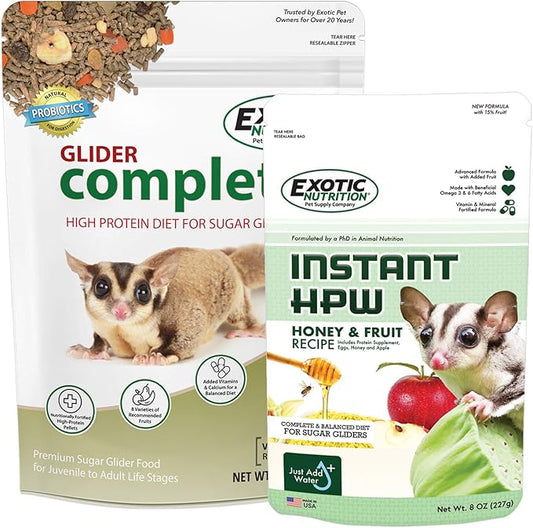 Exotic Nutrition Sugar Glider Complete Food Starter Package - Nutritionally Complete Pellet Diet & High Protein Supplemental Food for Sugar Gliders… (2 Piece Set)
