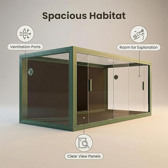 120 Gallon Reptile Terrarium 4x2x2, Extra Large Glass Enclosure with Sliding Doors, Heavy-Duty Screen Top Ventilation, Secure Anti-Escape Habitat for Bearded Dragons, Lizards & Snakes - Green