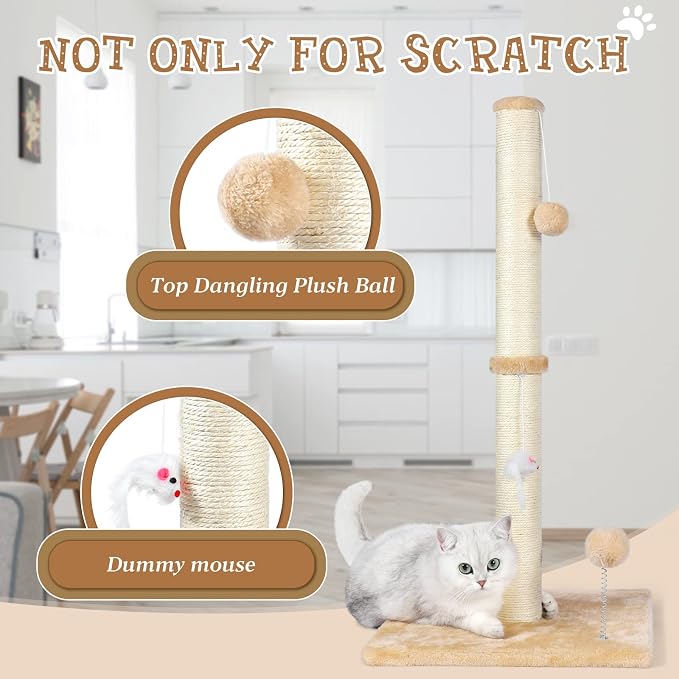 ANWA 32" Tall Sisal Cat Scratching Posts Tree for Indoor Cats Adults, Beige - Image 4