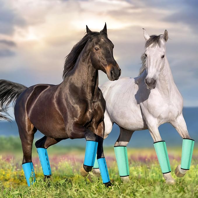 Jexine Set of 8 Mesh Fly Boots for Horse Loose Fitting Non Slip Breathable Horse Fly Leggings Protective Reduces Stress Leg Fatigue Wraps for Preventing Flies Mosquitoes Bite