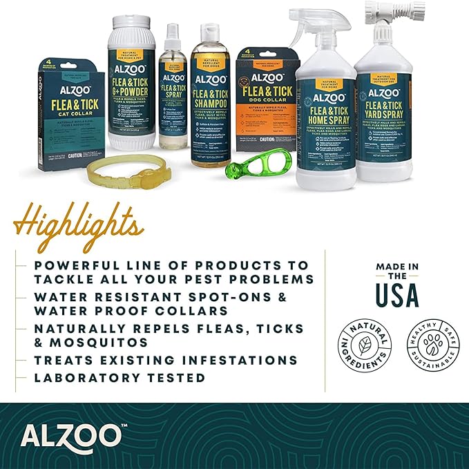 ALZOO Plant Based Flea & Tick Squeeze-On for Dogs, Helps Repel Fleas, Ticks & Mosquitos, Up to 3-Months Protection, Plant-Based Active Ingredients, Water-Resistant, 3 EZ-On Applicators Per Pack