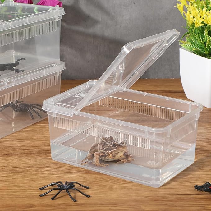 Irenare 8 Pcs Reptile Breeding Box Plastic Spider Terrarium Tarantula Feeding Box for Bearded Dragon Lizard Spider Gecko Scorpion(Vent Strips,Clear,7.48 x 4.92 x 2.95 Inch)