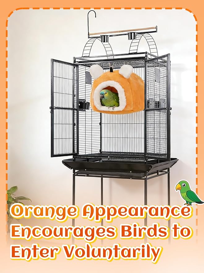 MEWTOGO Stable Warm Bird Nest - Winter Plush Comfortable Bird House with Strong Load-Bearing Mat & Wide Entry for Cage Accessories, Large Birds Bed for African Grey Macaw Amazon Parrot