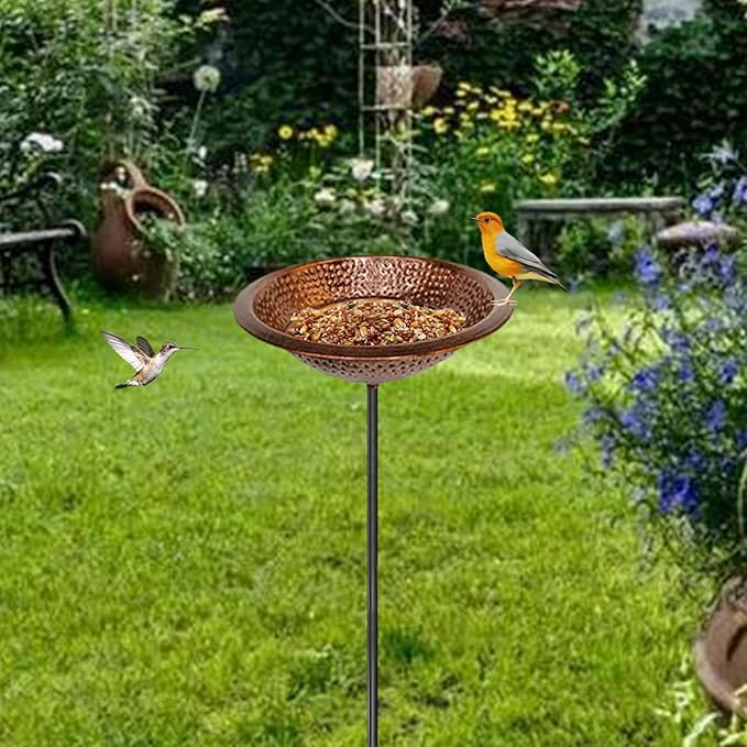 Bird Bath Birdfeeder Metal Easy Installation Ornament Standing Bird Feeder Feeding Bowl for Garden Outside Home Patio Yard