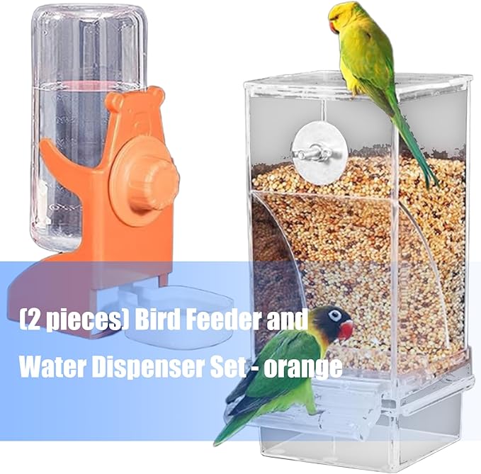 Clear View Bird Feeder and Water Dispenser Set with Detachable Trays for Finches, Parrots ABS Construction 2PC Large Capacity Treat Dispenser