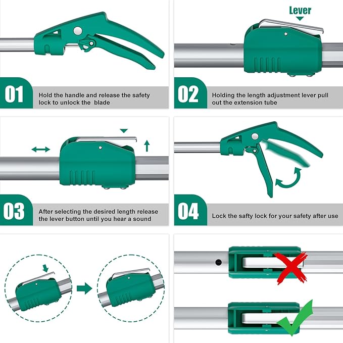 78" Extendable Snake Grabber Reptile Tongs Rattle Snake Catcher Wide Jaw Handling Tool with Lock and Comfortable Grip