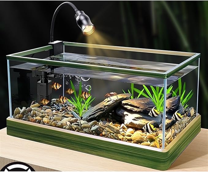 Aquarium Tank Transparent Glass Aquarium with Decorative Border Living Room Office Ornamental Glass Aquarium Desktop Transparent Fish Tank Turtle Tank Desktop Fish Tank(43x26x21cm)