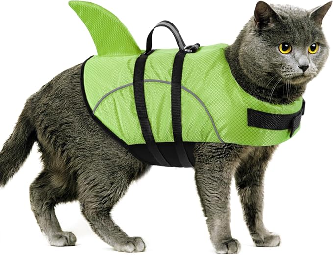 Queenmore Small Dog Life Jacket XXS, Puppy Life Jackets for Small Dogs, Little Dog Life Vest for Swimming/Boating, Cat Life Jacket/Life Vest, Lightweight Shark Pet Water Vest with Handle/Leash Hook