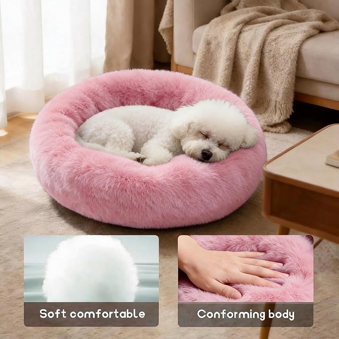 Comfort Donut Dog Bed for Small Dogs, Cat Bed & Pet Bed for Indoor Use, Medium Size with Soft Plush, Round Dog Beds for Large Dogs and Cats(Rubber Red,24''Lx24''Wx8''Th)