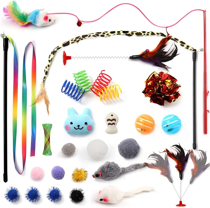 Kitten Toys Cat Toys Assortments, 26 Packs Cat Toys Variety Pack for Kitty, Cat Wand Toy, Cat Feather Toys, Cat Balls with Bells, Cat Mouse Toy, Catnip Toys for Indoor Cats by Unknown