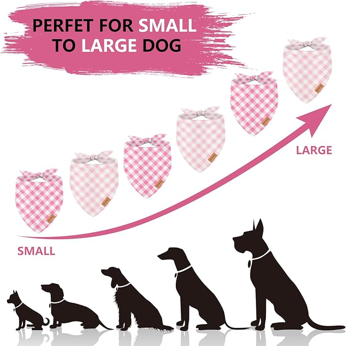FYSUIMU 2Pcs Spring Summer Pink Plaid Dog Bandanas Valentine's Triangle Pet Scarf Adjustable Puppy Neckerchief Dog Bib for Medium Large Cat Costume Accessories