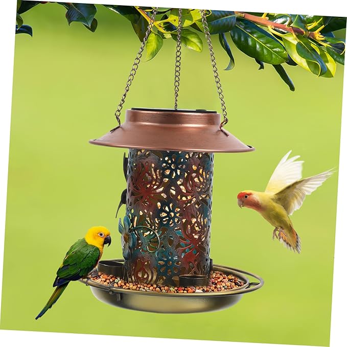 VANZACK Solar Bird Feeder Sturdy Metal Design for Outdoors Unique Hanging Bird Feeder with Elegant Patterns Water Cup for Attracting Garden Birds
