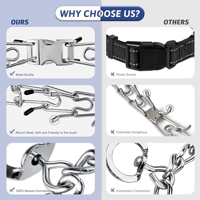 Pinch Collar for Dogs, Prong Training Collar with Quick Release Buckle for Dog Pulling Behavior Correction, Adjustable Pinch Leashes (XL / 23-26" Neck Size)