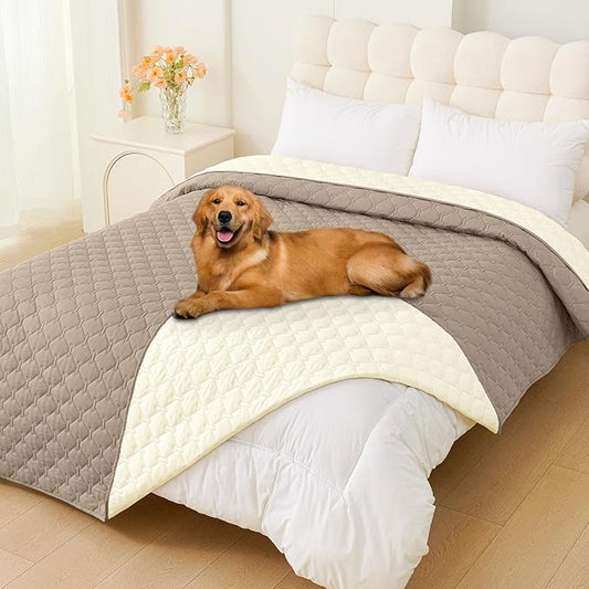 Smiry Waterproof Dog Bed Cover Blanket, Soft Reversible Pet Blanket, Washable Leakproof Cats Dogs Couch Cover for Sofa, Couch, Furniture (82x82 Inch, Taupe/Beige)