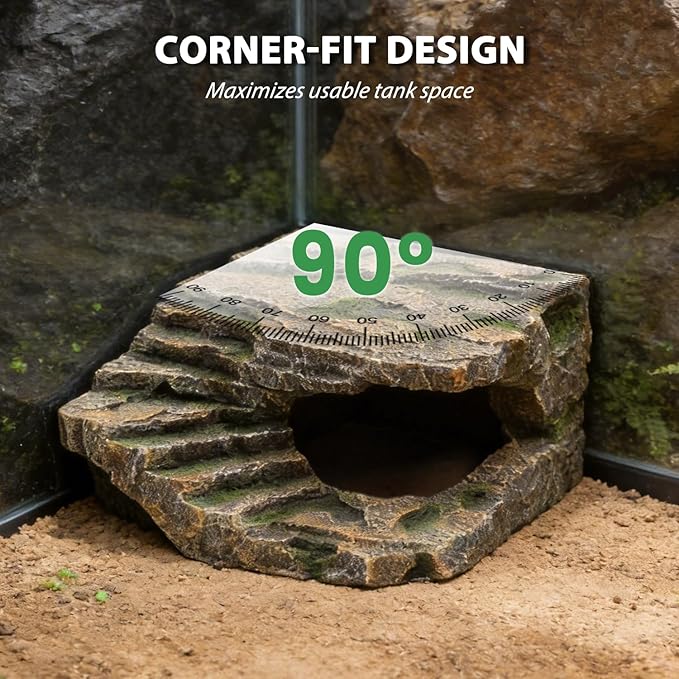 Extra Large Resin Reptile Cave Hideout, Rock-Style Basking Platform, Aquarium and Terrarium Decor, Ideal for Reptiles, Amphibians, and Fish