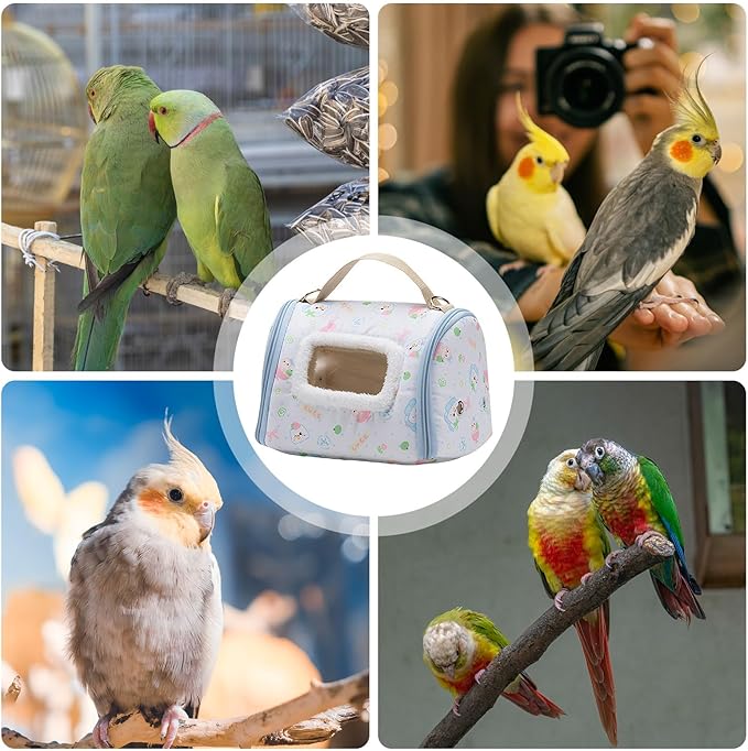 Bird Travel Carrier – Cotton Velvet Stainless Steel 23.5x18x16cm | Portable Bird Travel Cage | Thickened Warm Cage with Mesh Bottom Viewing Window for Budgies Small Parrots and Outdoor Trips