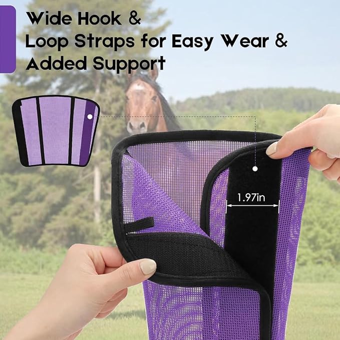 Horse Fly Boots - Breathable Mesh Protection Set of 4, Comfortable Horse Leggings, Equine Supplies for Horses, Reduces Stomping & Leg Fatigue (Purple)