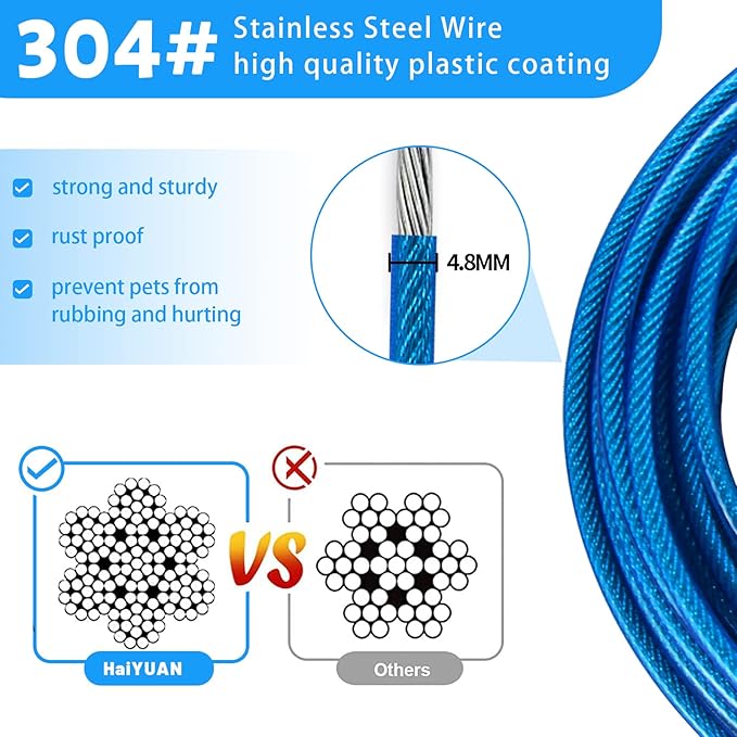 Dog Tie Out Cable 10/15/20/25/30/50 FT Runner for Yard Steel Wire Cable Blue Dog Chains for Outside Dogs Lead for Large Dogs Up to 165 lbs