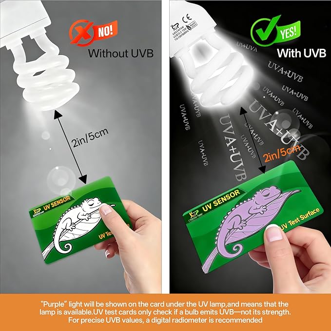 UVB Light for Reptiles 10.0: Bearded Dragon UVB Light for Desert Habitats,15W UVA UVB Reptile Light Bulb for Lizards Tortoises,Terrarium Compact Fluorescent Lamp-UVB Bulbs with Free UV Sensor Card