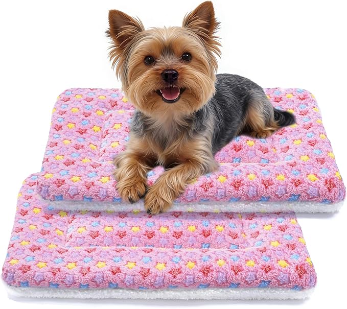 Mora Pets Dog Bed Crate Pad Ultra Soft Pet Bed with Cute Star Print Washable Reversible for Large Medium Small Dogs 23 x 18 inch 2 Pack Pink