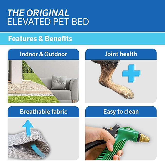 Coolaroo Original Elevated Dog Bed - Breathable Off-The-Ground Pet Bed with Cooling Fabric, Joint Relief & Moisture-Resistant Fabric, 100% Recyclable, Easy Clean, Grey, Small