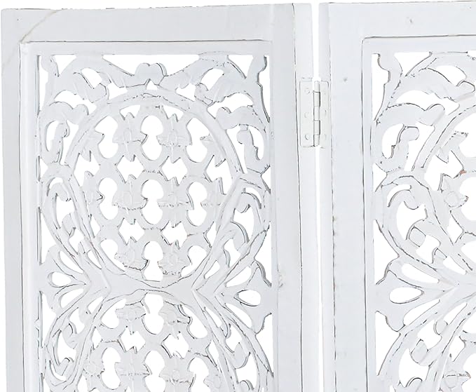 Lightnpro Foldable Carved Wooden Dog Gate with Stopper - Freestanding Indoor Pet Barrier for Home, Adjustable Dog Fence for Stairs, Doorways & Hallways - 24x18 Inch (4 Panels) Antique White